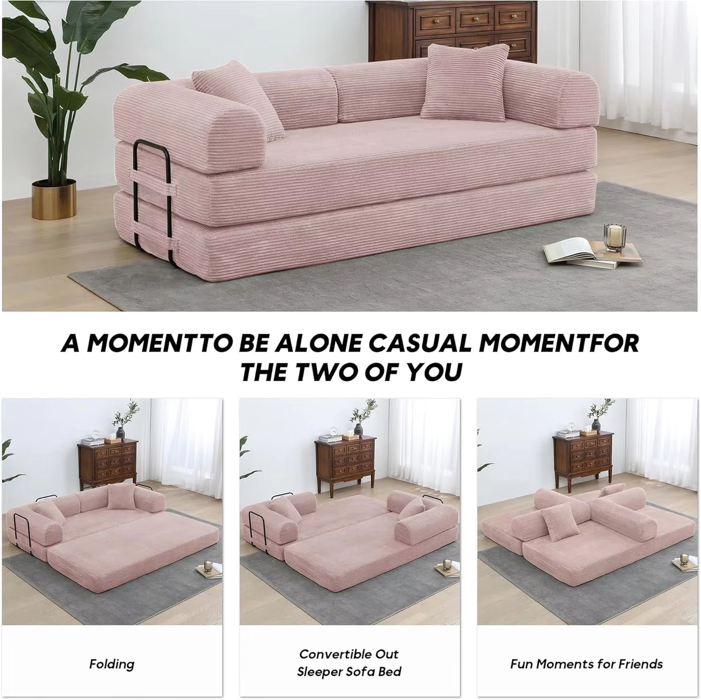 79" Compression Sofa Convertible Sofa Bed Boneless Couch Sofas Convertible Folding Comfy Corduroy Sleeper Floor Sofa Bed