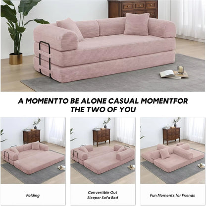 79" Compression Sofa Convertible Sofa Bed Boneless Couch Sofas Convertible Folding Comfy Corduroy Sleeper Floor Sofa Bed