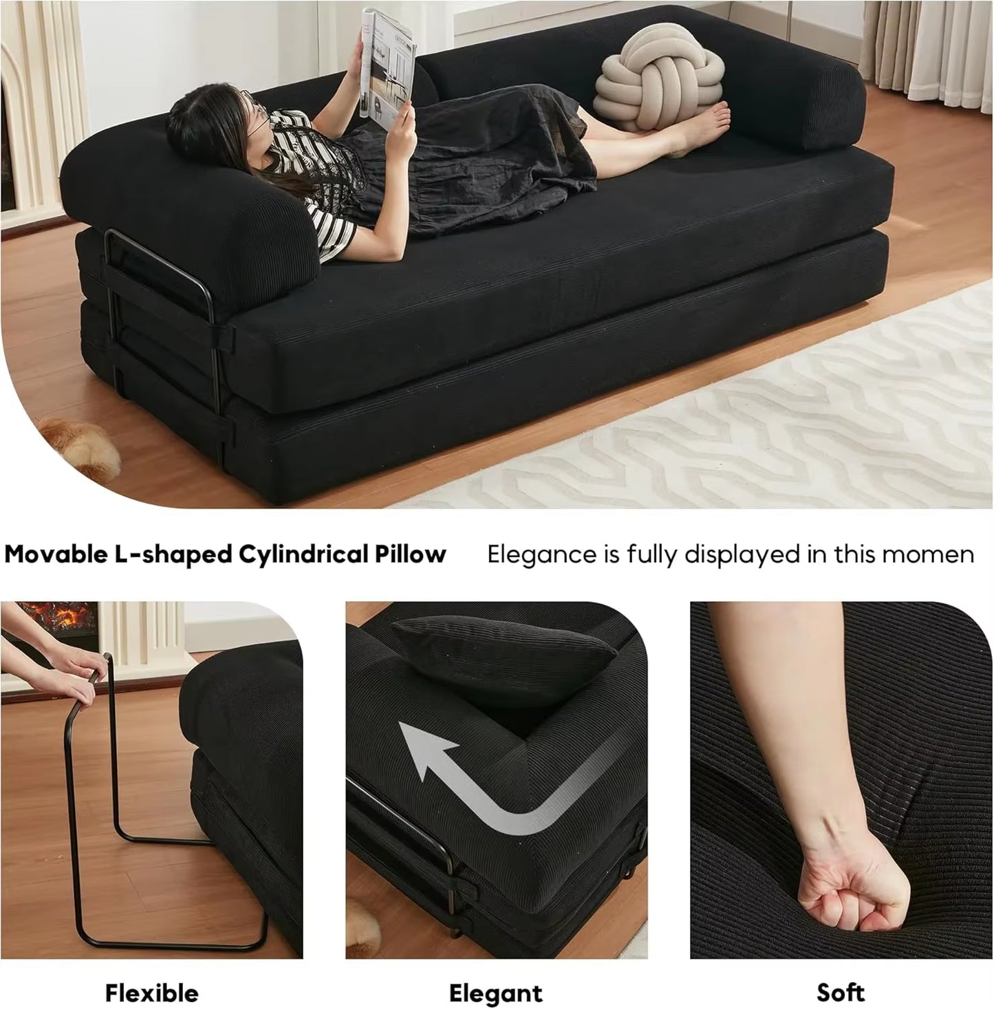 79" Compression Sofa Convertible Sofa Bed Boneless Couch Sofas Convertible Folding Comfy Corduroy Sleeper Floor Sofa Bed
