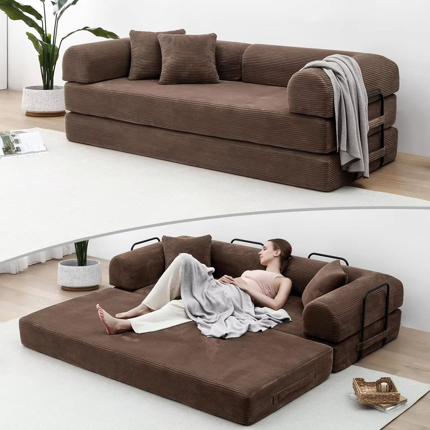 79" Compression Sofa Convertible Sofa Bed Boneless Couch Sofas Convertible Folding Comfy Corduroy Sleeper Floor Sofa Bed