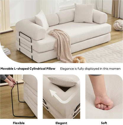 79" Compression Sofa Convertible Sofa Bed Boneless Couch Sofas Convertible Folding Comfy Corduroy Sleeper Floor Sofa Bed